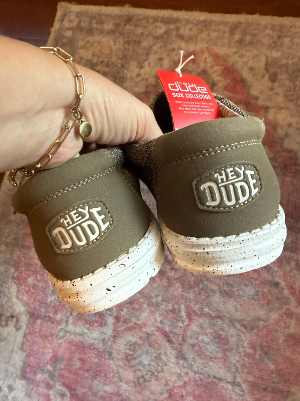 Hey Dude Brown Canvas Moccasin Slip-Ons with White Sole men’s 9 NWT